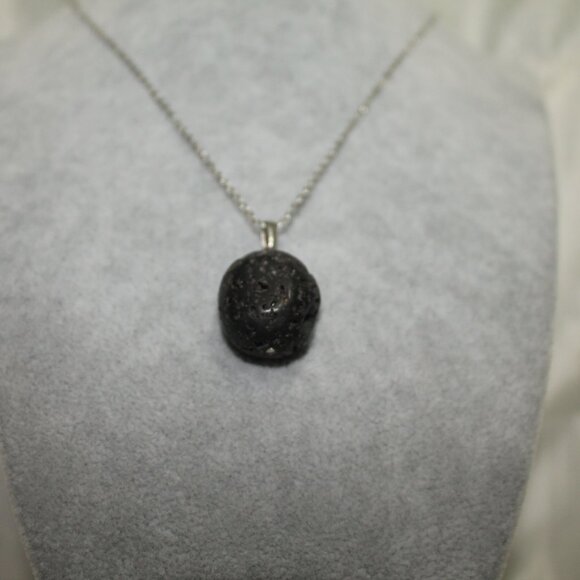 Natural Black Lava Stone Pendant Necklace – Raw Textured Healing Jewelry - Picture 6 of 6
